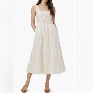 PAIGE Size 6 Linen Ophelia Dress. Double lined, Zip Back. Corset Style Front